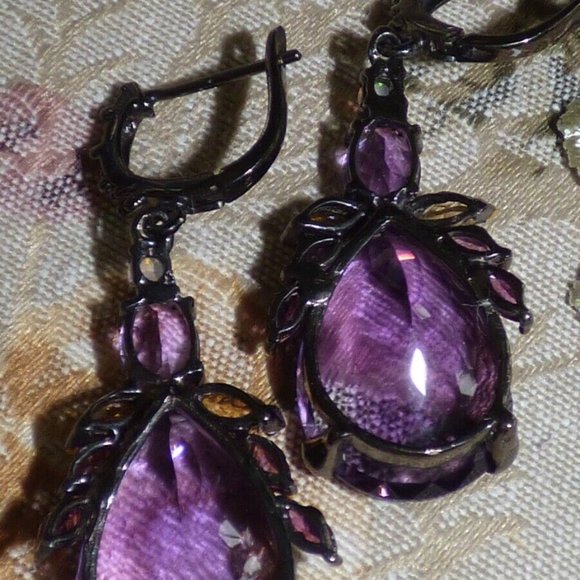 AMETHYST CITRINE FIRE OPAL 925 STERLING SILVER DANGLE EARRINGS BOHO GOTH WEDDING - Picture 9 of 11